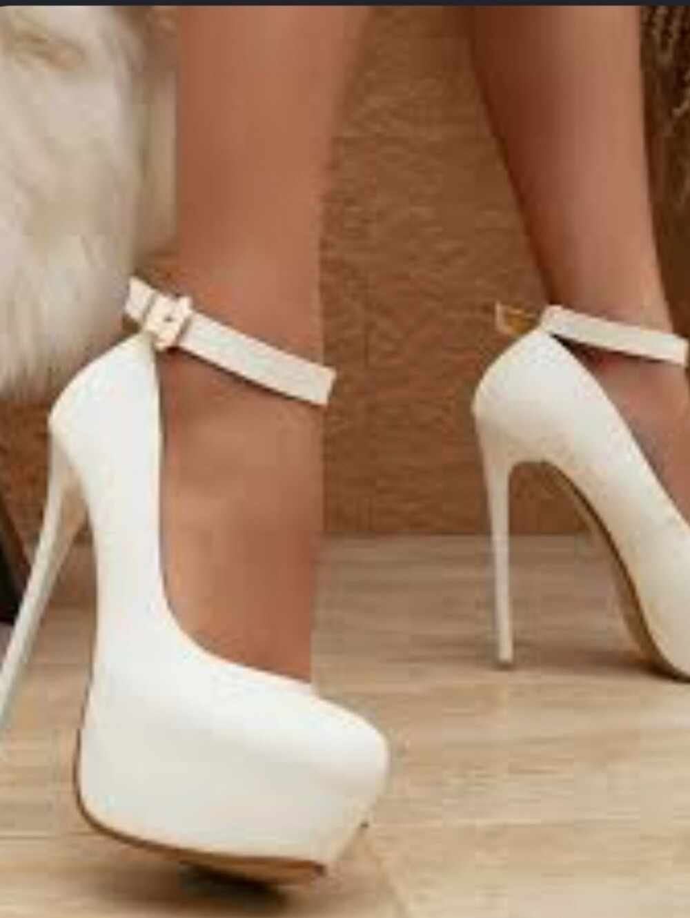 Delicacy White Patent Leather Ankle Strap Platform Stiletto Pumps High Heels